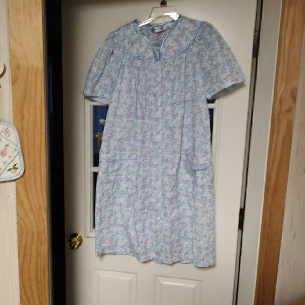 New Morning Glory By Jasmine Rose Blue Flowered Housecoat Duster Women's M